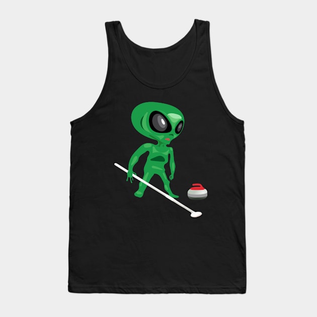 Curling Alien Funny Wintersport Tank Top by pbng80